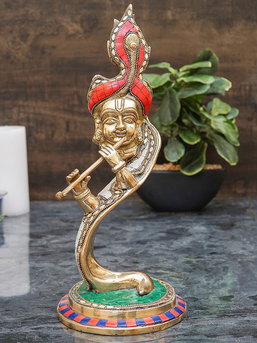 StatueStudio Gold-Toned & Red Textured Krishna Face Showpiece Price in India