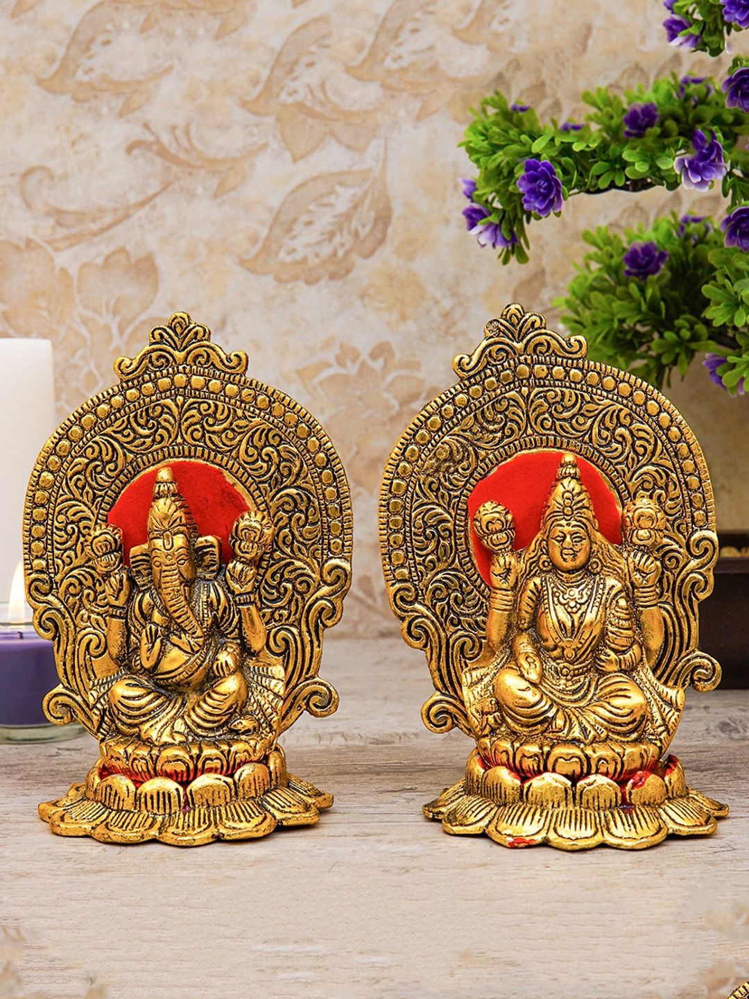 StatueStudio Gold Toned Metal Oxidised Ganesha Lakshmi Idol Price in India