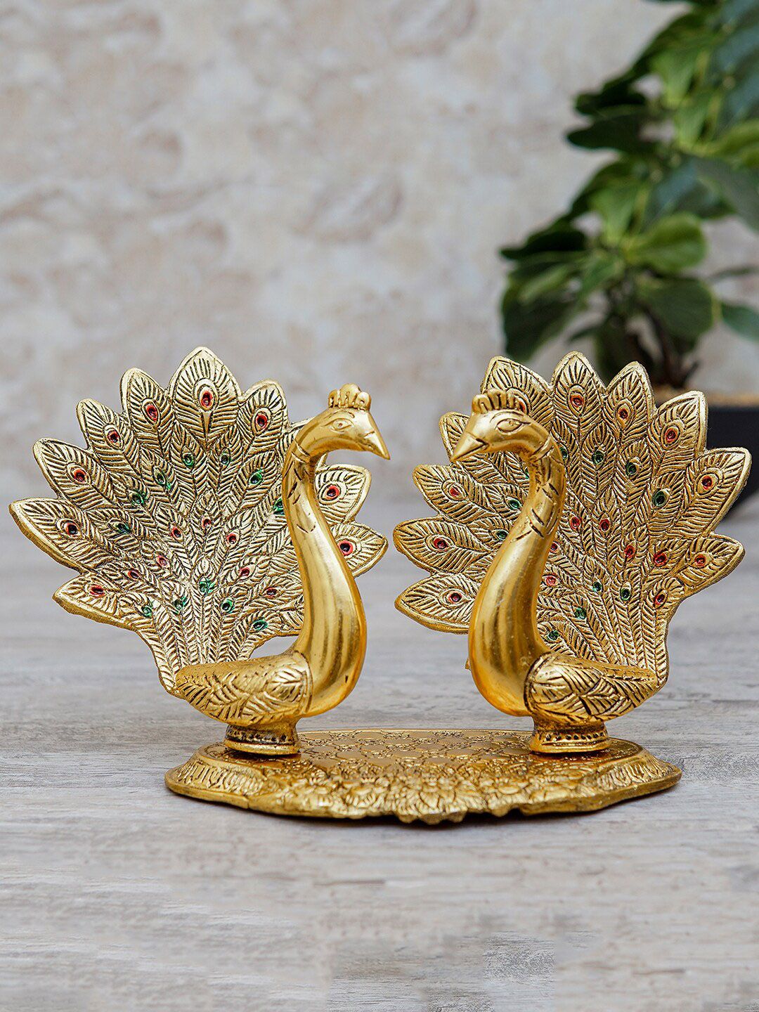 StatueStudio Gold-Toned Peacock Pair Showpiece Price in India