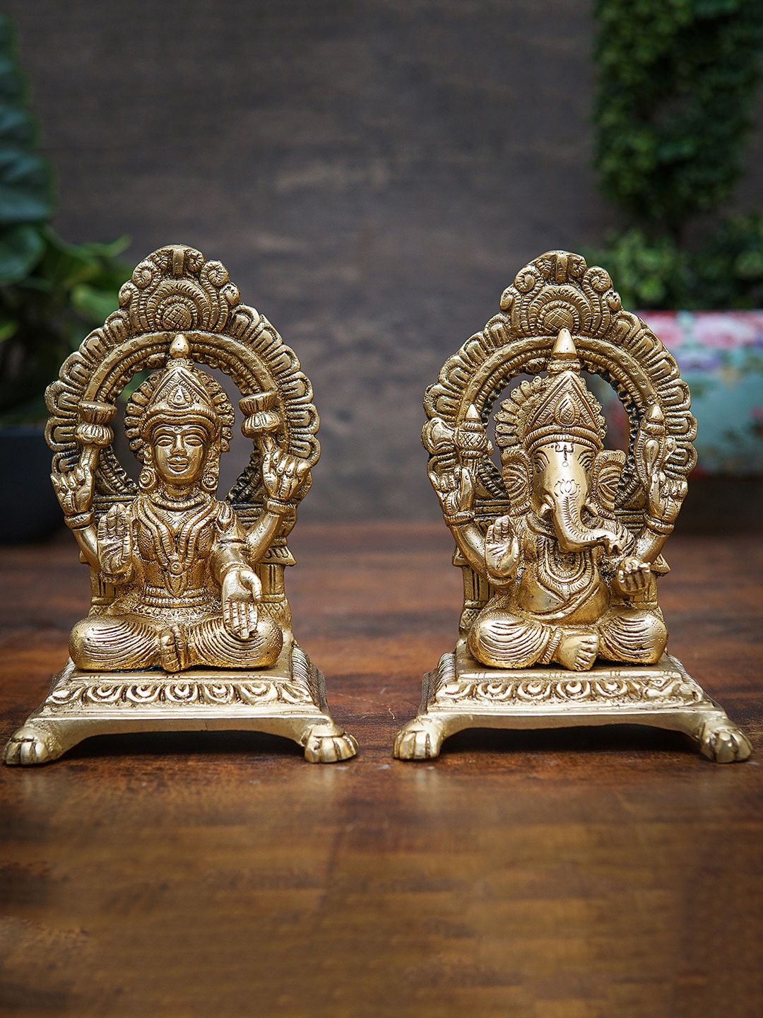 StatueStudio Set of 2 Gold Toned Ganesha Lakshmi Showpieces Price in India