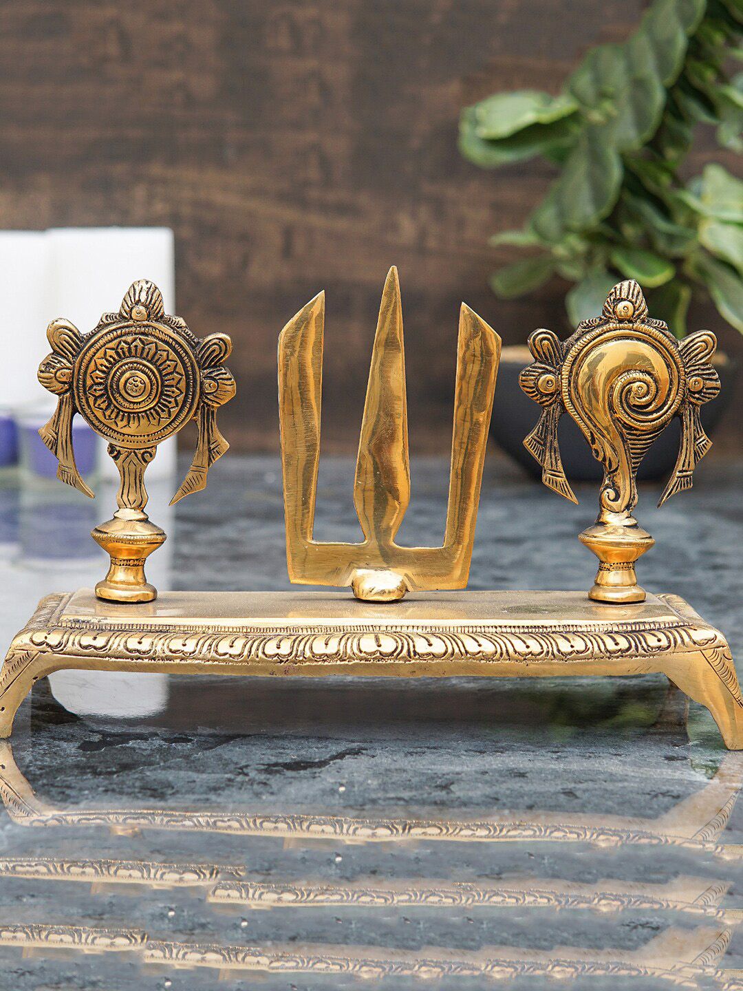 StatueStudio Gold-Toned Brass Antique Venkateshvara Chakra Showpiece Price in India