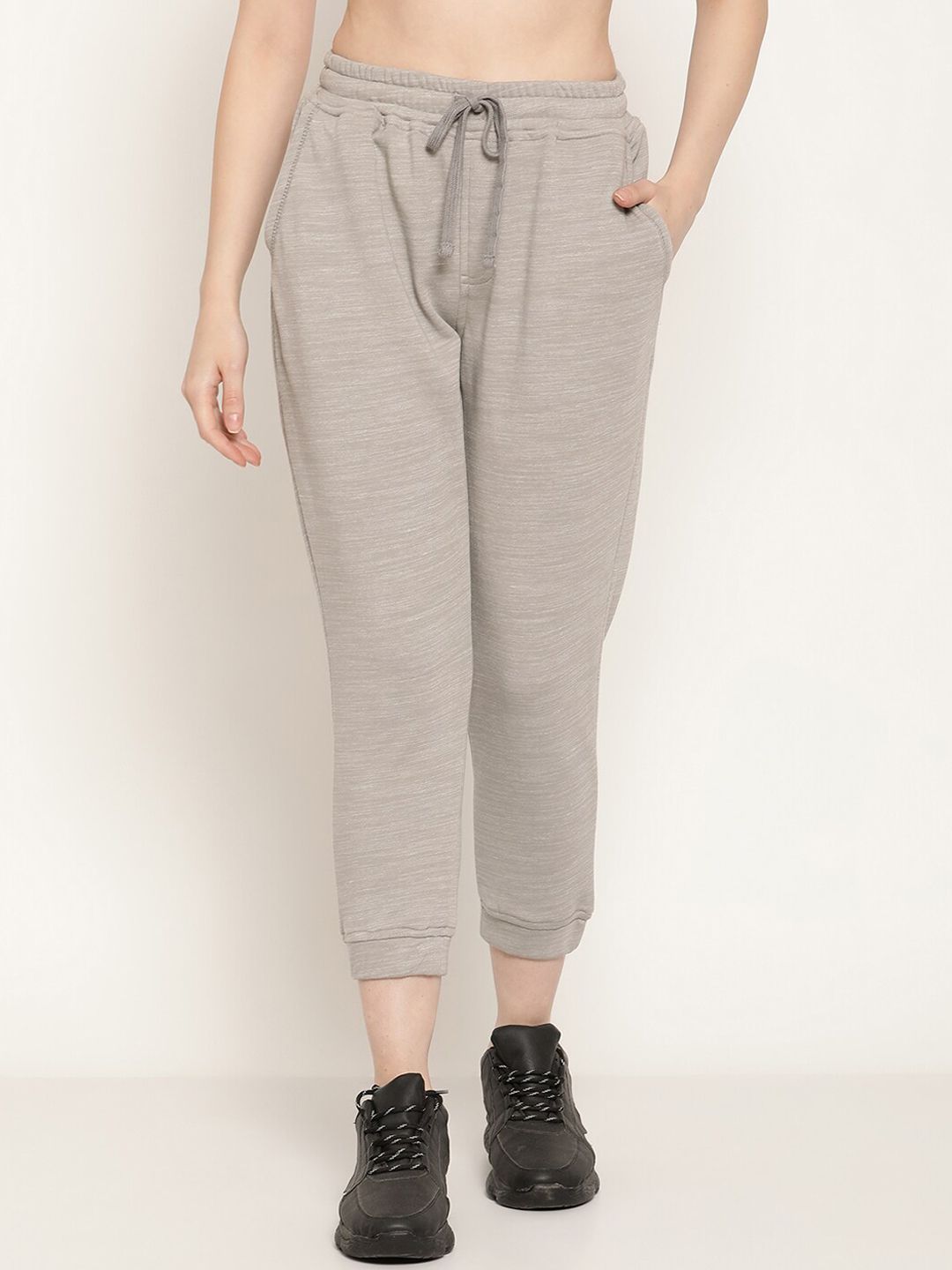 Rute Women Grey Solid Cotton Jogger Price in India