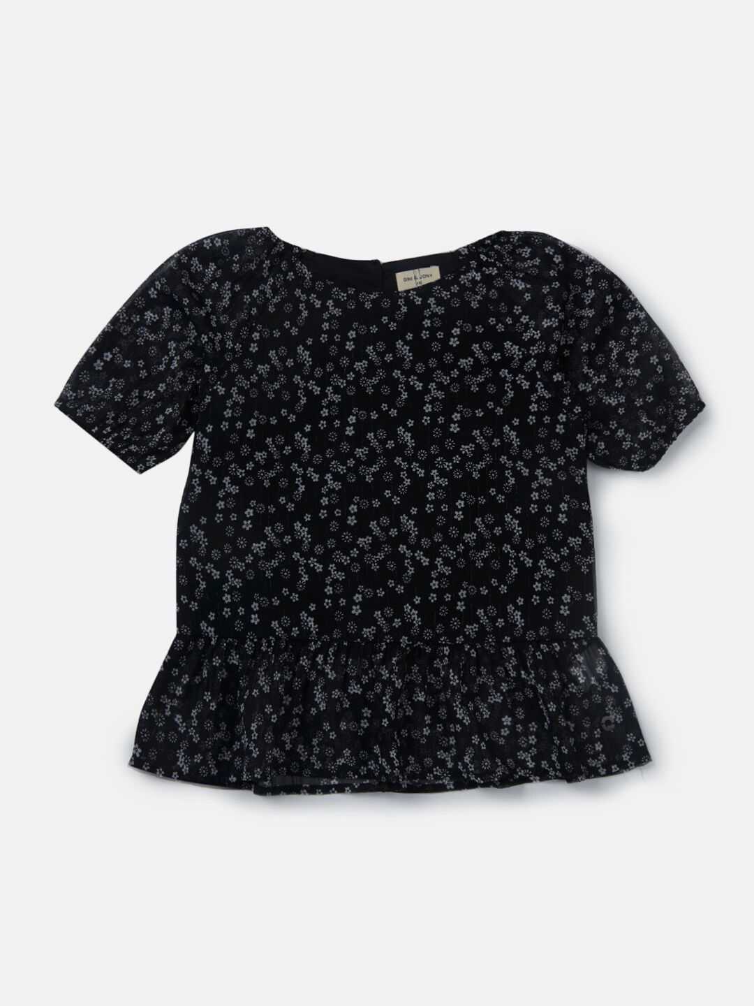 Gini and Jony Girls Black Floral Print Peplum Top