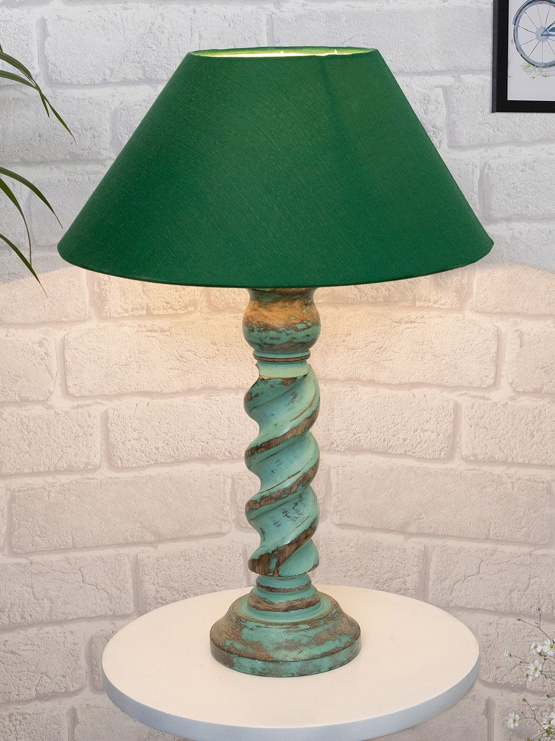 Homesake Green Rustic Rope Algae Table Lamp With Cone Shade Price in India