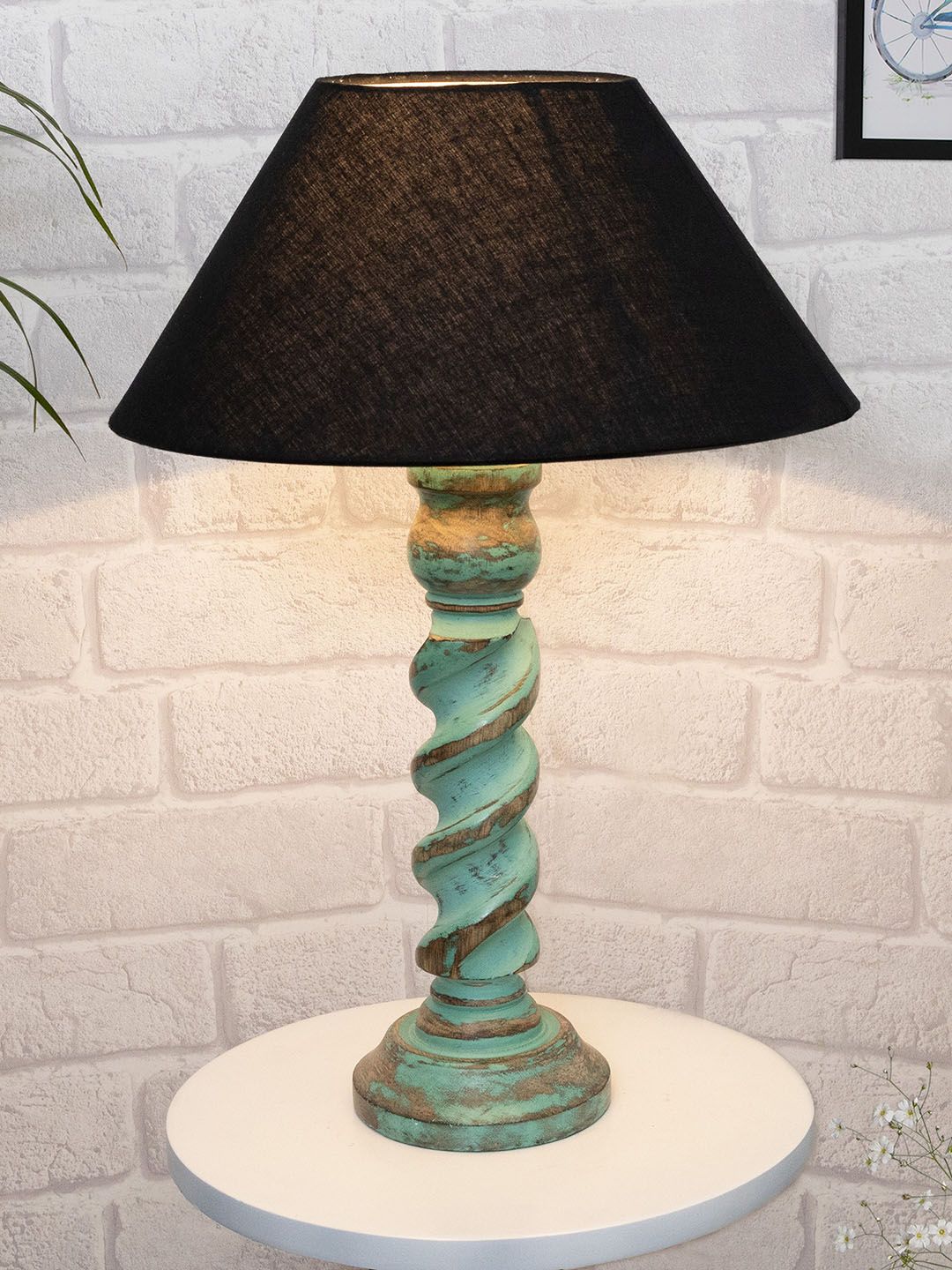 Homesake Black Signature Rustic Rope Algae Table Lamp With Frustum Shade Price in India