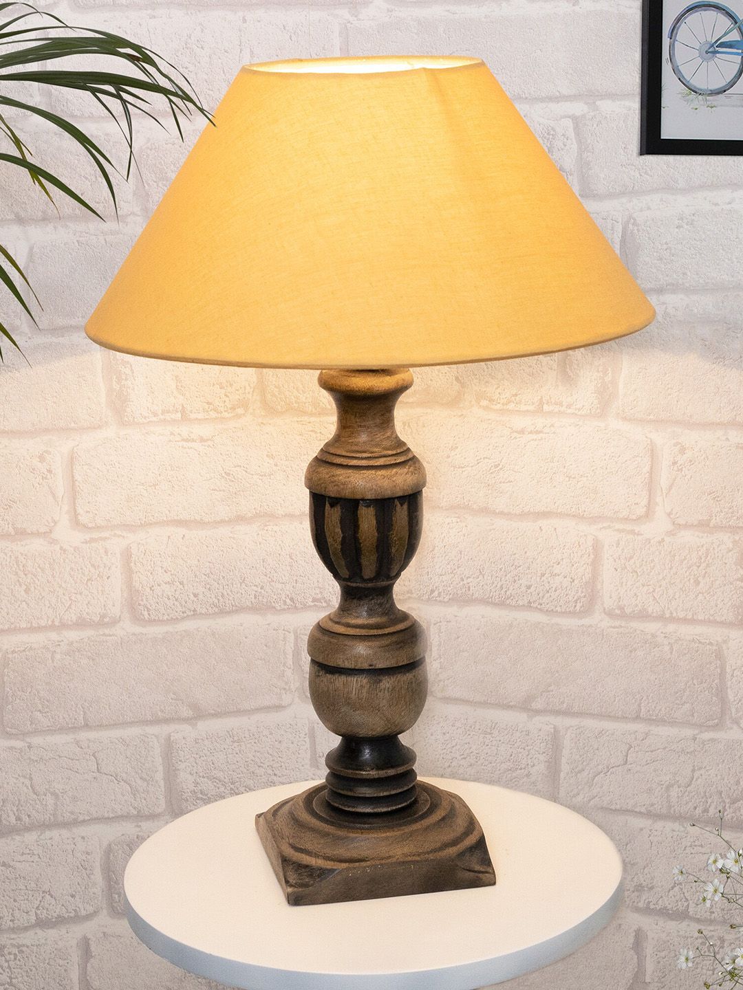Homesake Gold-Toned Rustic Antique Frustum Table Lamp With Shade Price in India