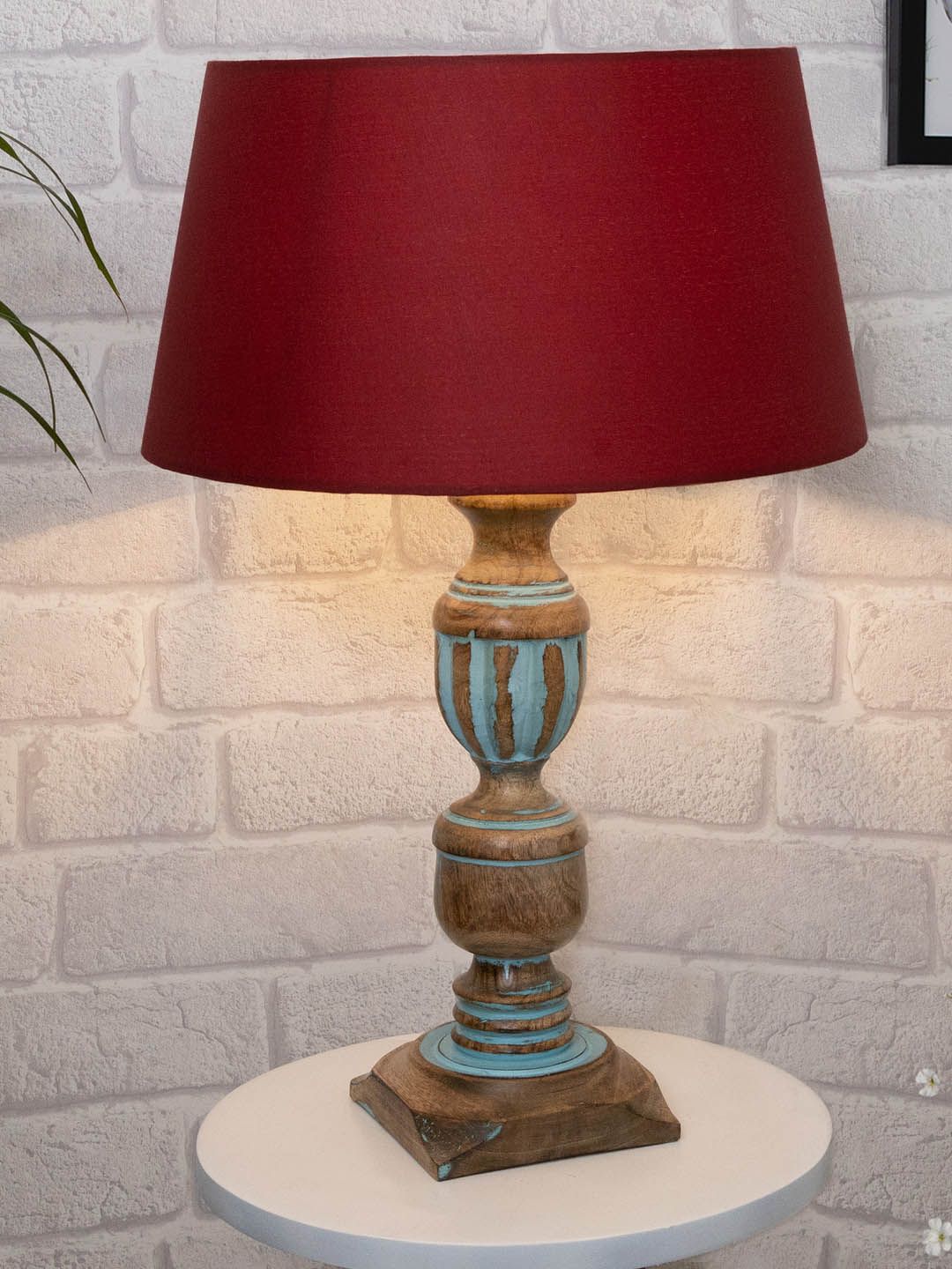 Homesake Red & Blue French Trophy Carved Table Lamp with Shade Price in India