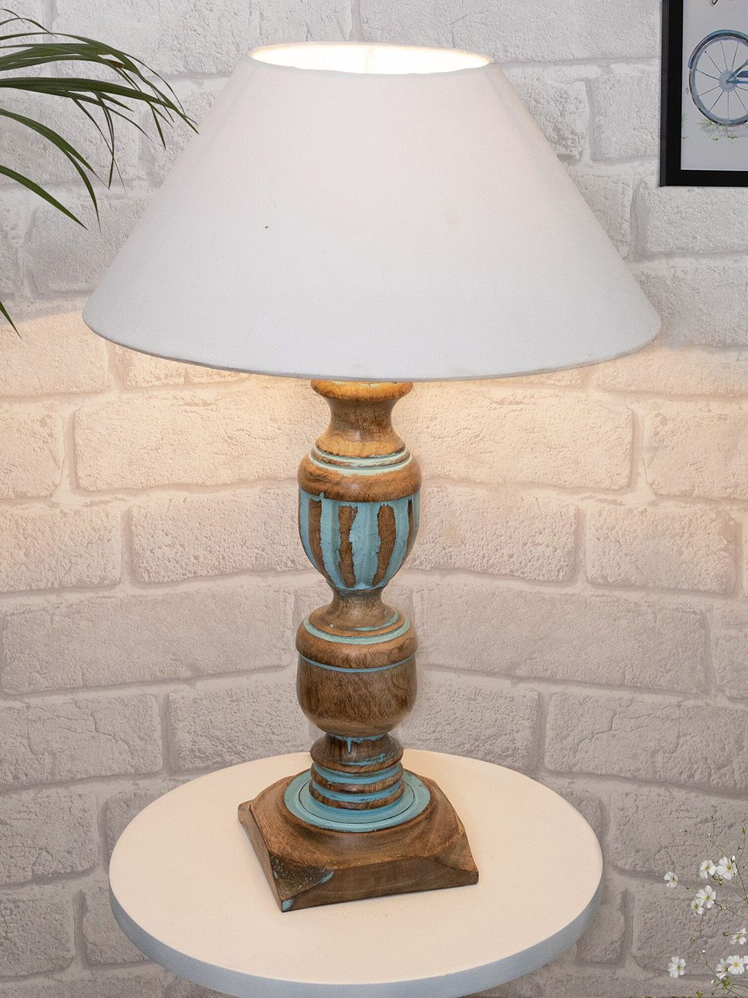 Homesake White Rustic Distress Frustum Table Lamp With Shade Price in India