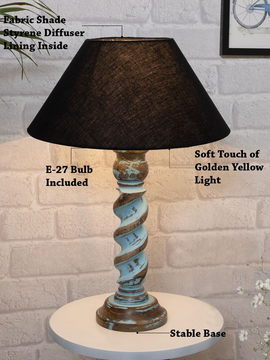 Homesake Black & Turquoise Blue Signature Rustic Rope Table Lamp With Cone Shade Price in India