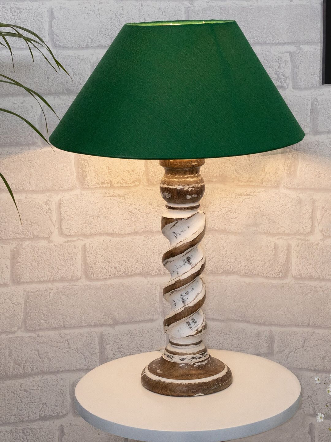 Homesake Green Solid Signature Rustic Rope Whitewash Table Lamp Price in India