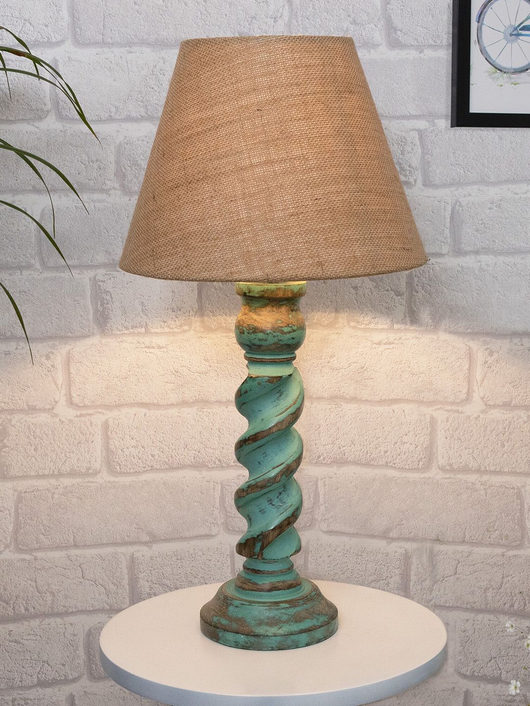 Homesake Beige Signature Rustic Rope Algae Table Lamp With Jute Cone Shade Price in India