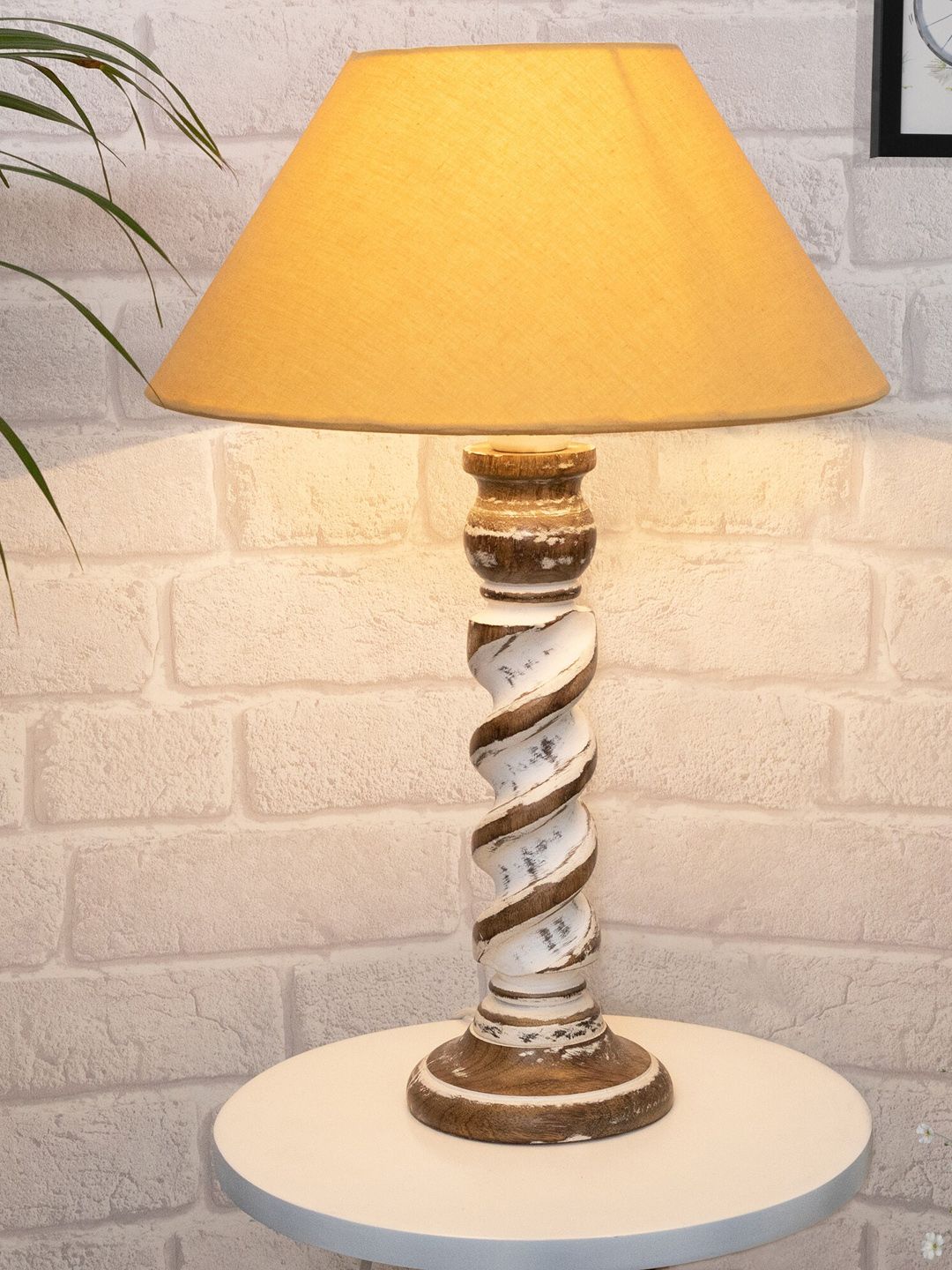 Homesake Yellow Solid Frustum Table Lamp With Shade Price in India