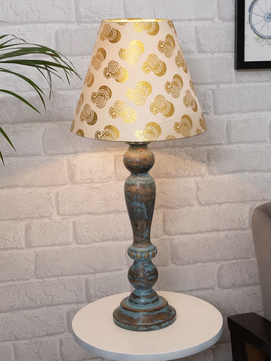 Homesake Gold-Toned Table Lamp with Shade Price in India