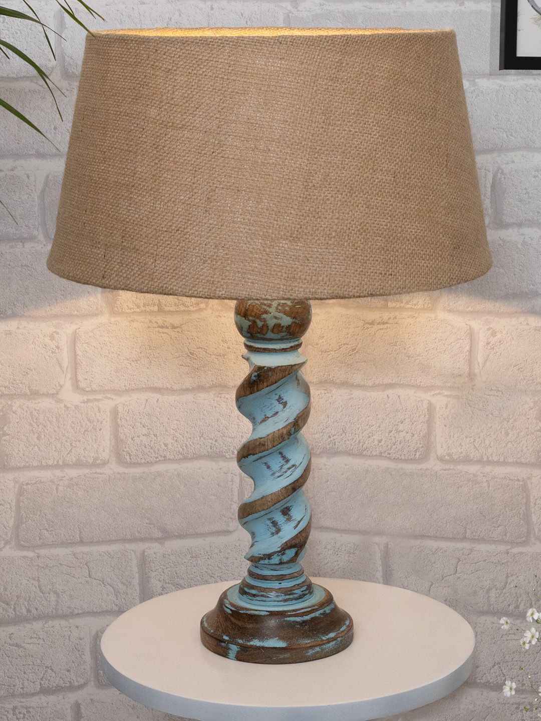 Homesake Blue Table Lamp With Jute Shade Price in India