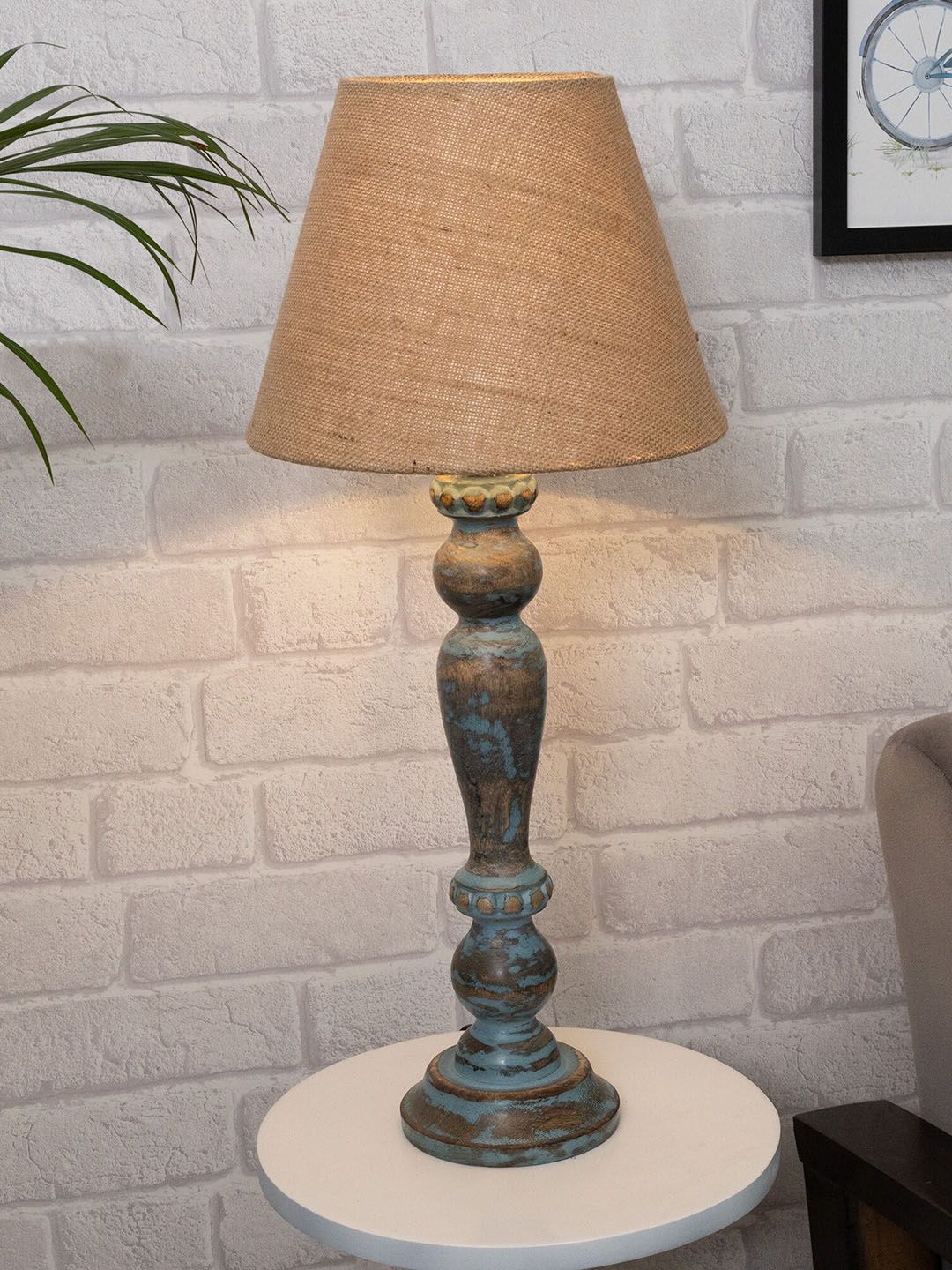 Homesake Polka Wood Solid Contemporary Frustum Table lamp with Jute Shade Price in India