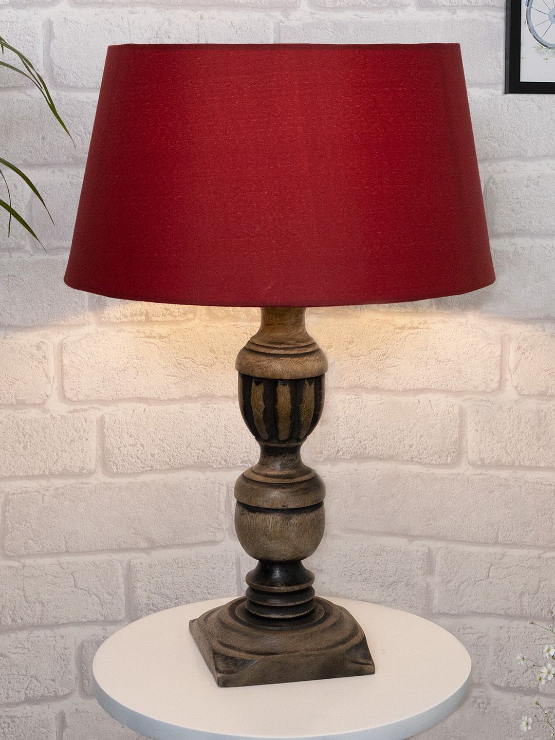 Homesake Red & Brown Rustic Antique French Trophy Carved Table Lamp Price in India