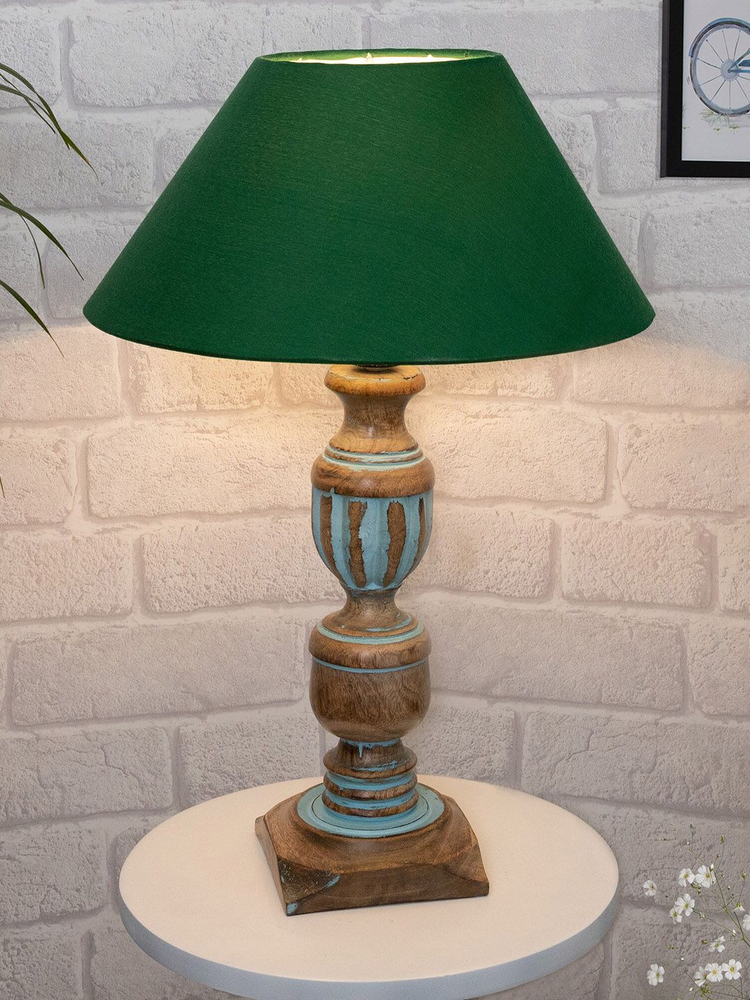 Homesake Green Rustic Distress French Trophy Carved Table lamp Price in India