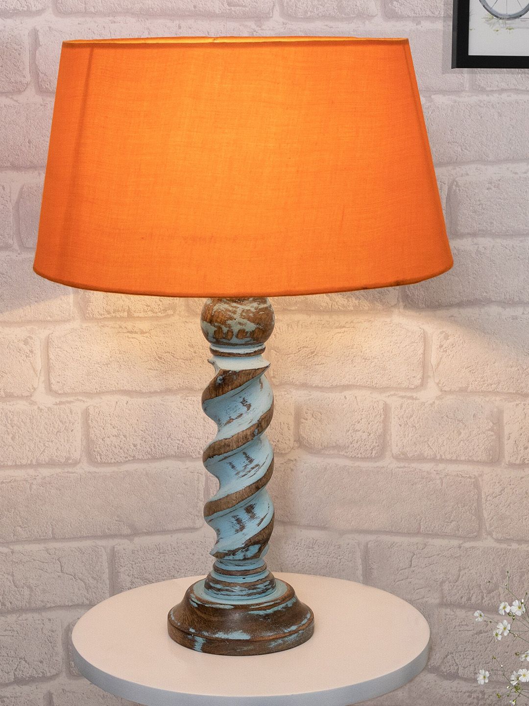 Homesake Orange & Blue Signature Rustic Rope Distress Table Lamp With Drum Shade Price in India