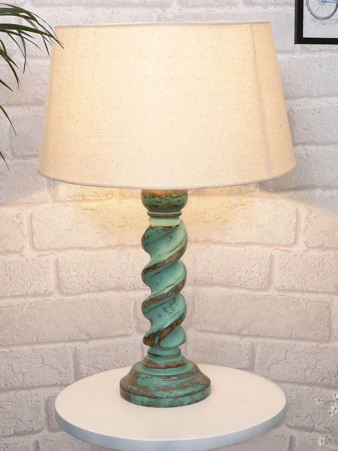 Homesake Beige & Blue Signature Rustic Rope Alga Frustum Table Lamp With Shade Price in India