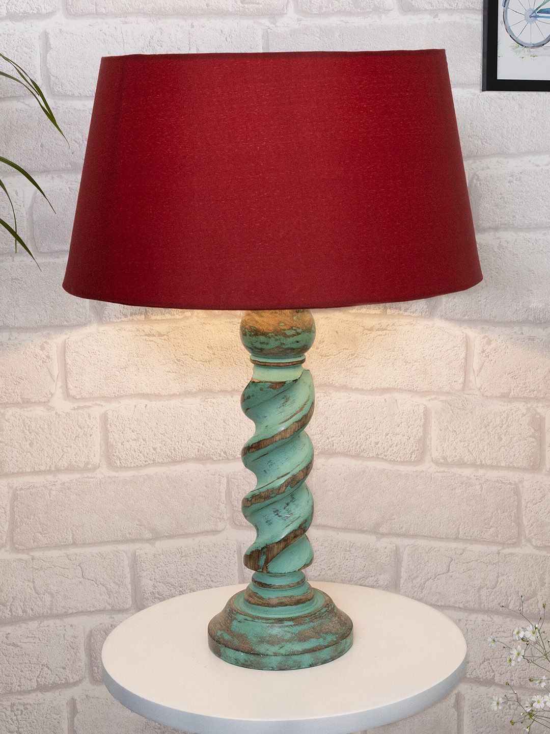 Homesake Red Signature Rustic Rope Algae Table Lamp With Drum Shade Price in India