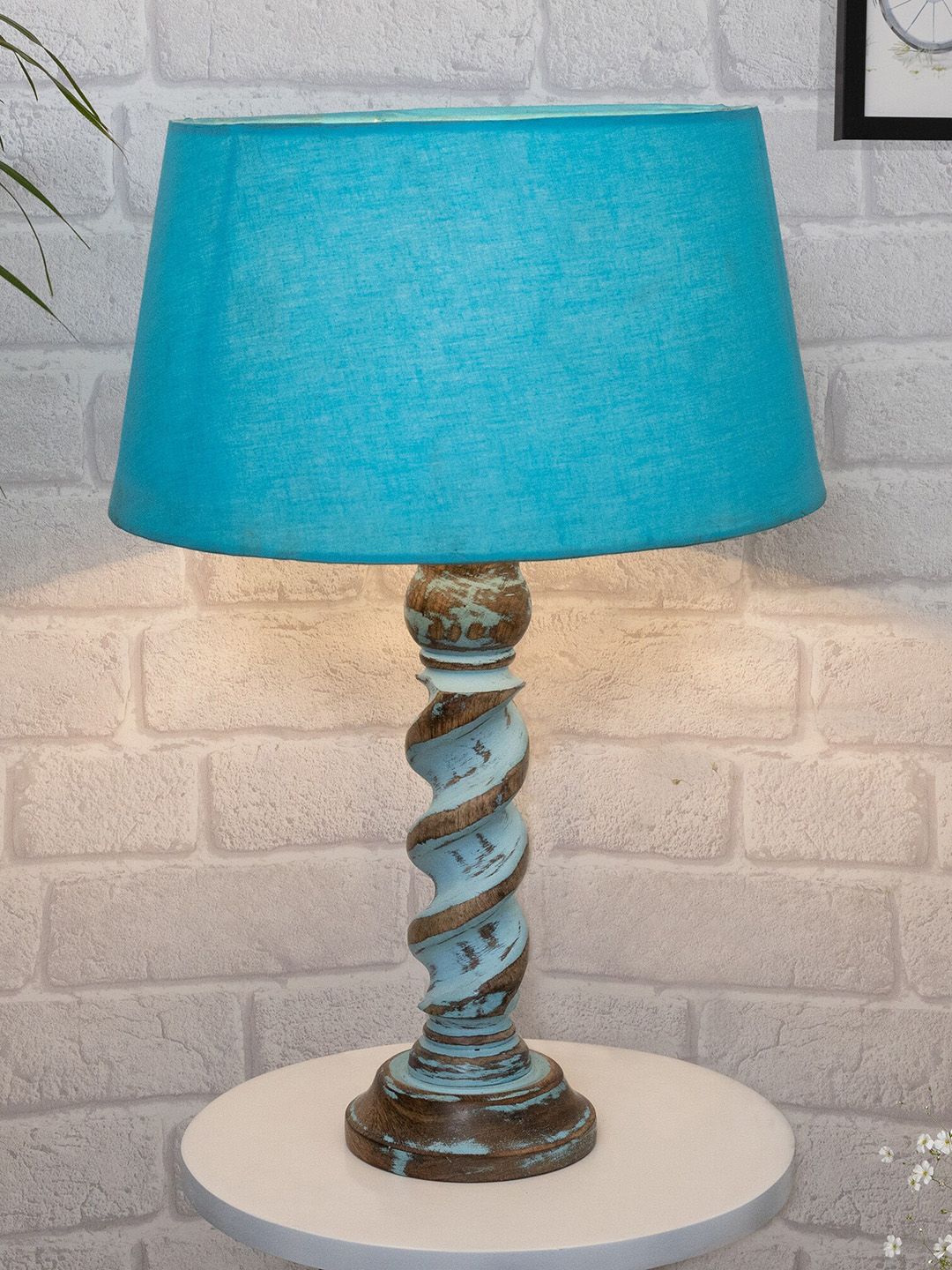 Homesake Turquoise Blue Signature Rustic Rope Table Lamp With Drum Shade Price in India