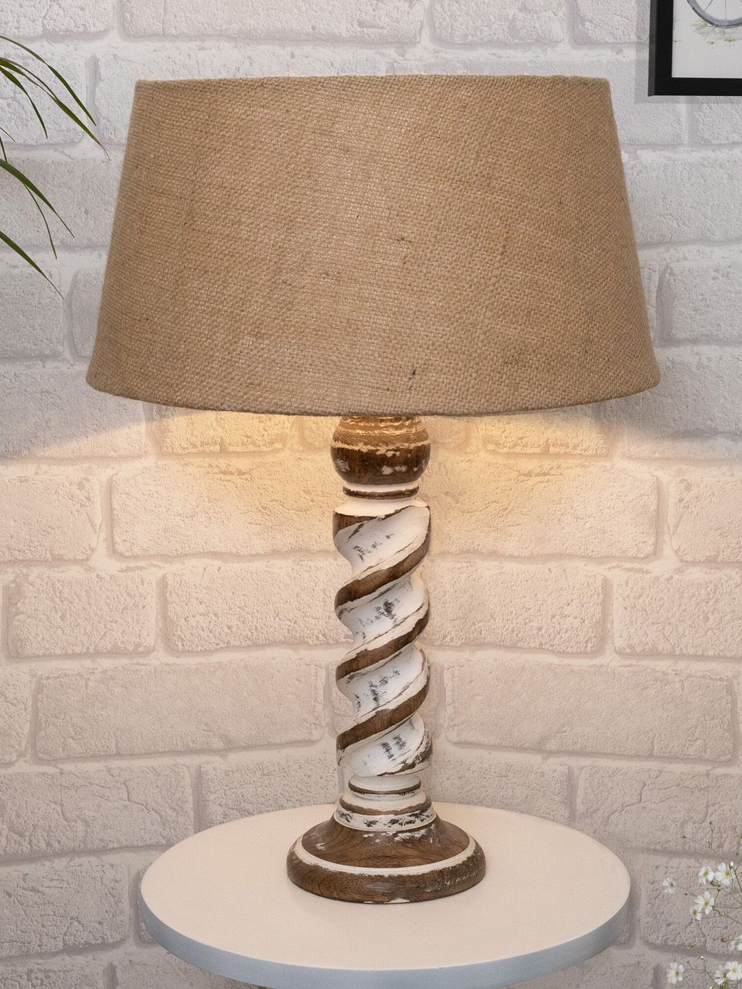 Homesake Beige Traditional Table Lamp With Drum Shade Price in India