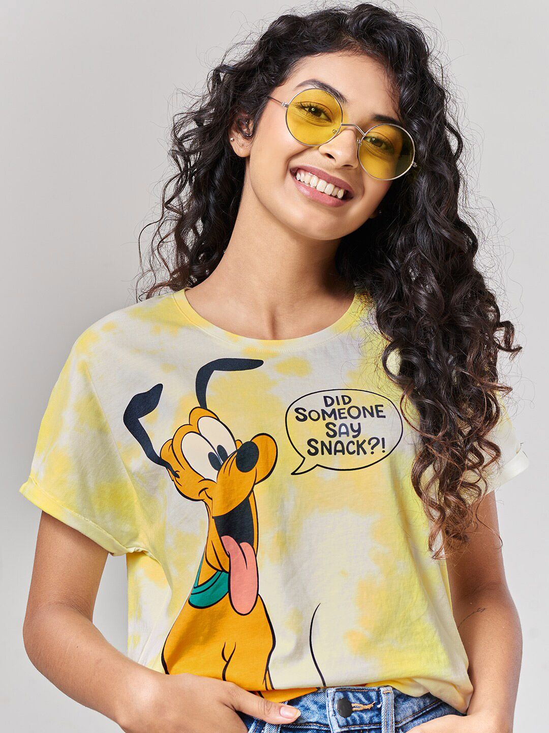 The Souled Store Women Yellow Dyed Loose T-shirt Price in India