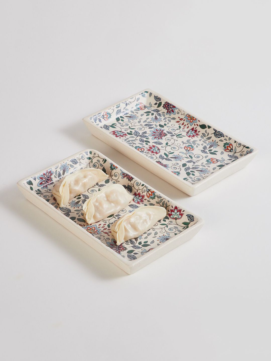 Home Centre Set of 2 Multicolor Floral Printed Corsica Mystic India Stoneware Platter Price in India