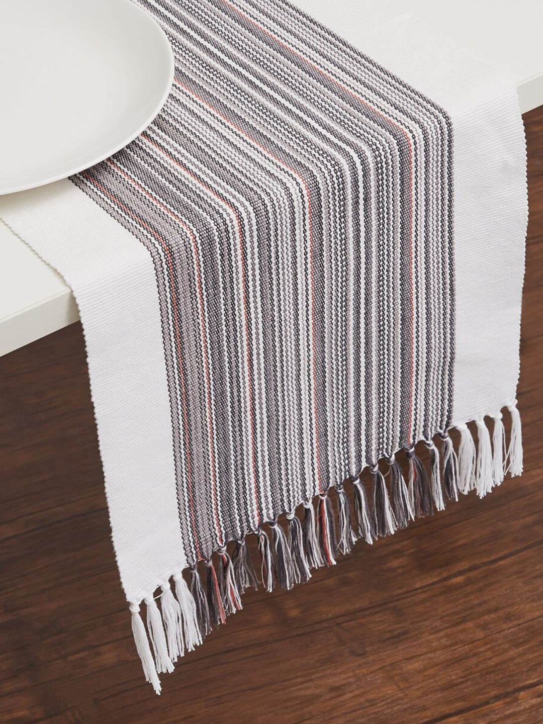 Home Centre Grey & Cream Striped Pure Cotton Table Runners Price in India