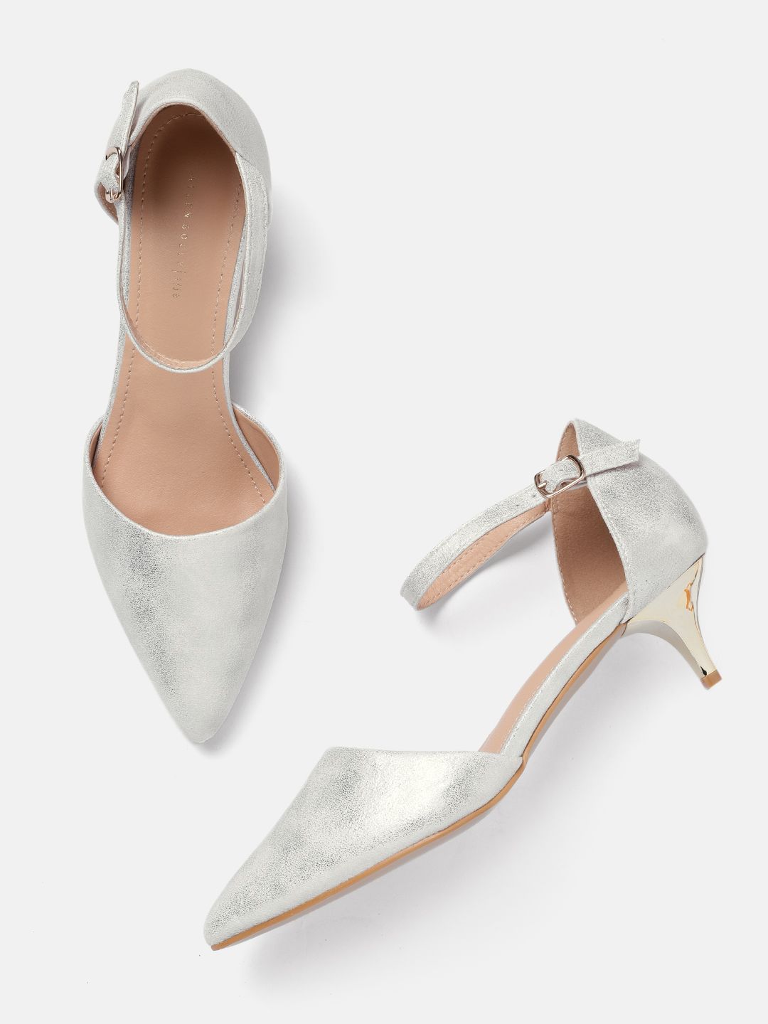 Allen Solly Women Silver-Toned Shimmery Kitten Heels Price in India