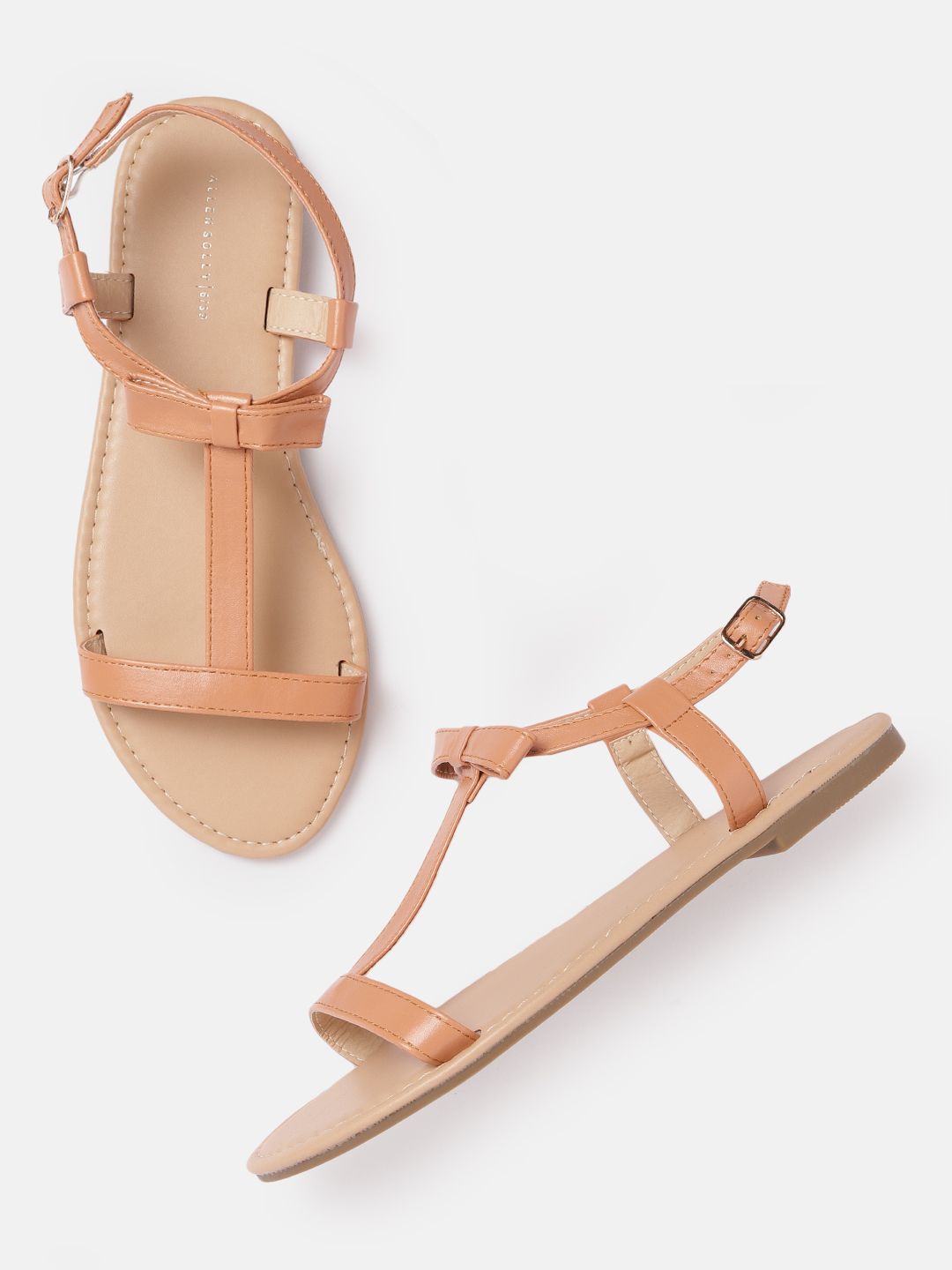 Allen Solly Women Peach-Coloured T-strap Flats with Bows Price in India