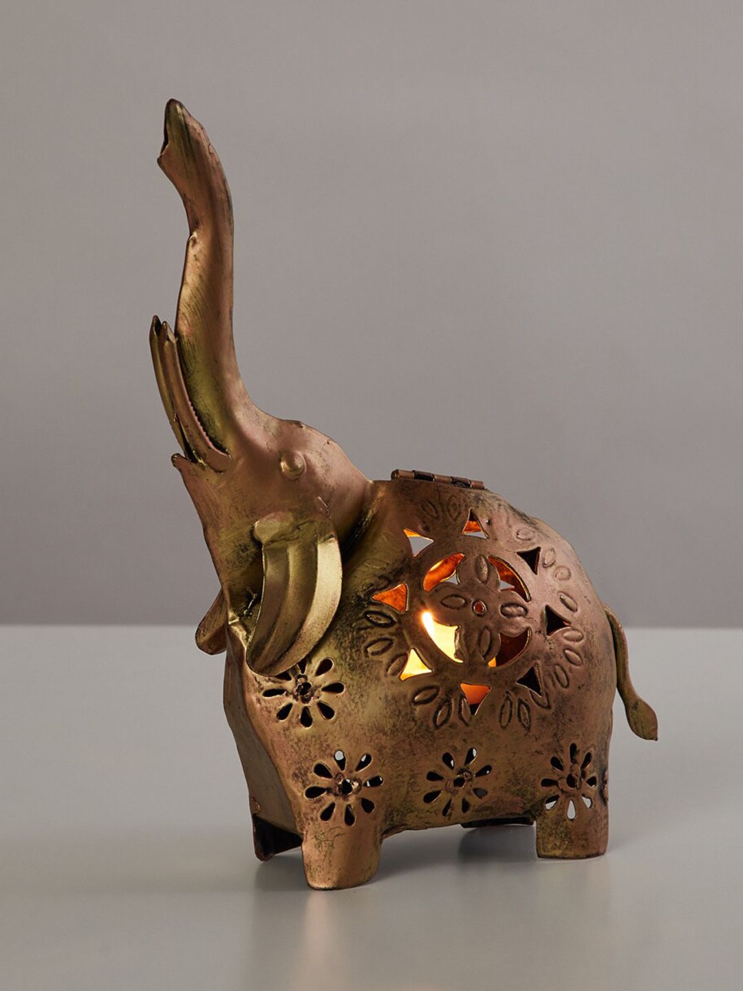 Home Centre Gold-Coloured Elephant Figurine Tealight Holder Price in India