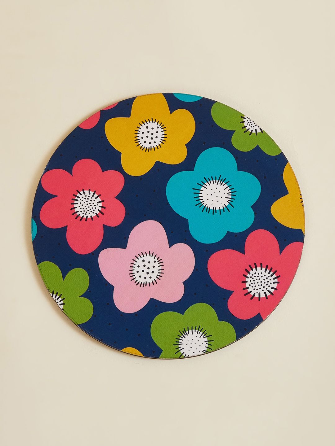 Home Centre Navy Blue & Yellow Floral Printed Wooden Wall Plate Price in India