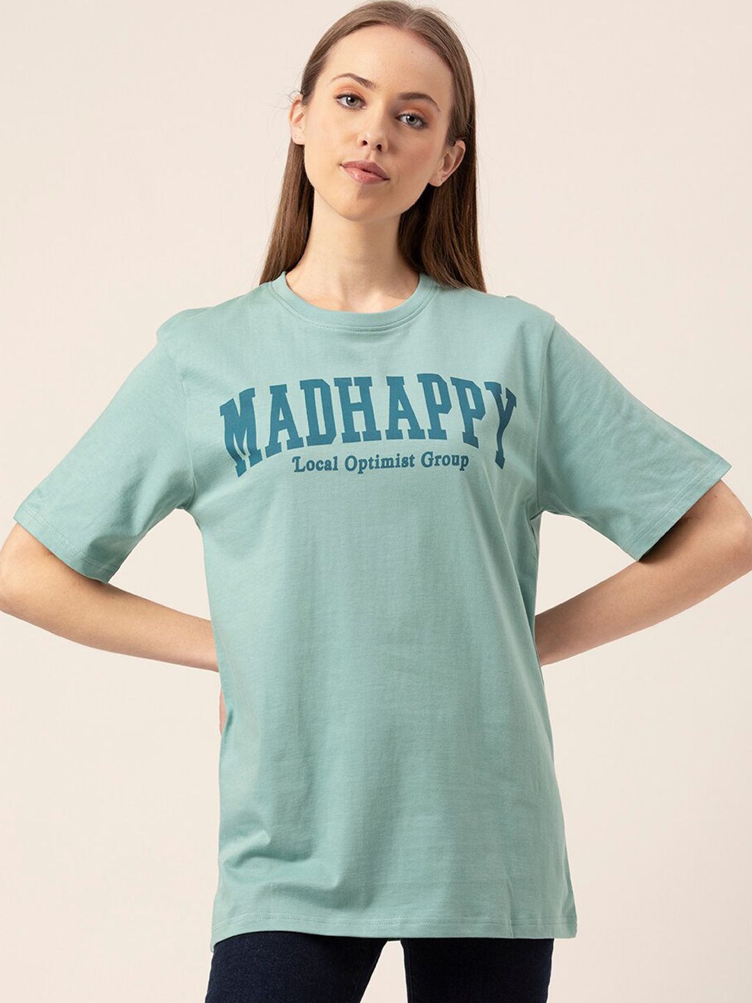 Lounge Dreams Women Sea-Green & Blue Printed Pure Cotton Lounge Tshirt Price in India