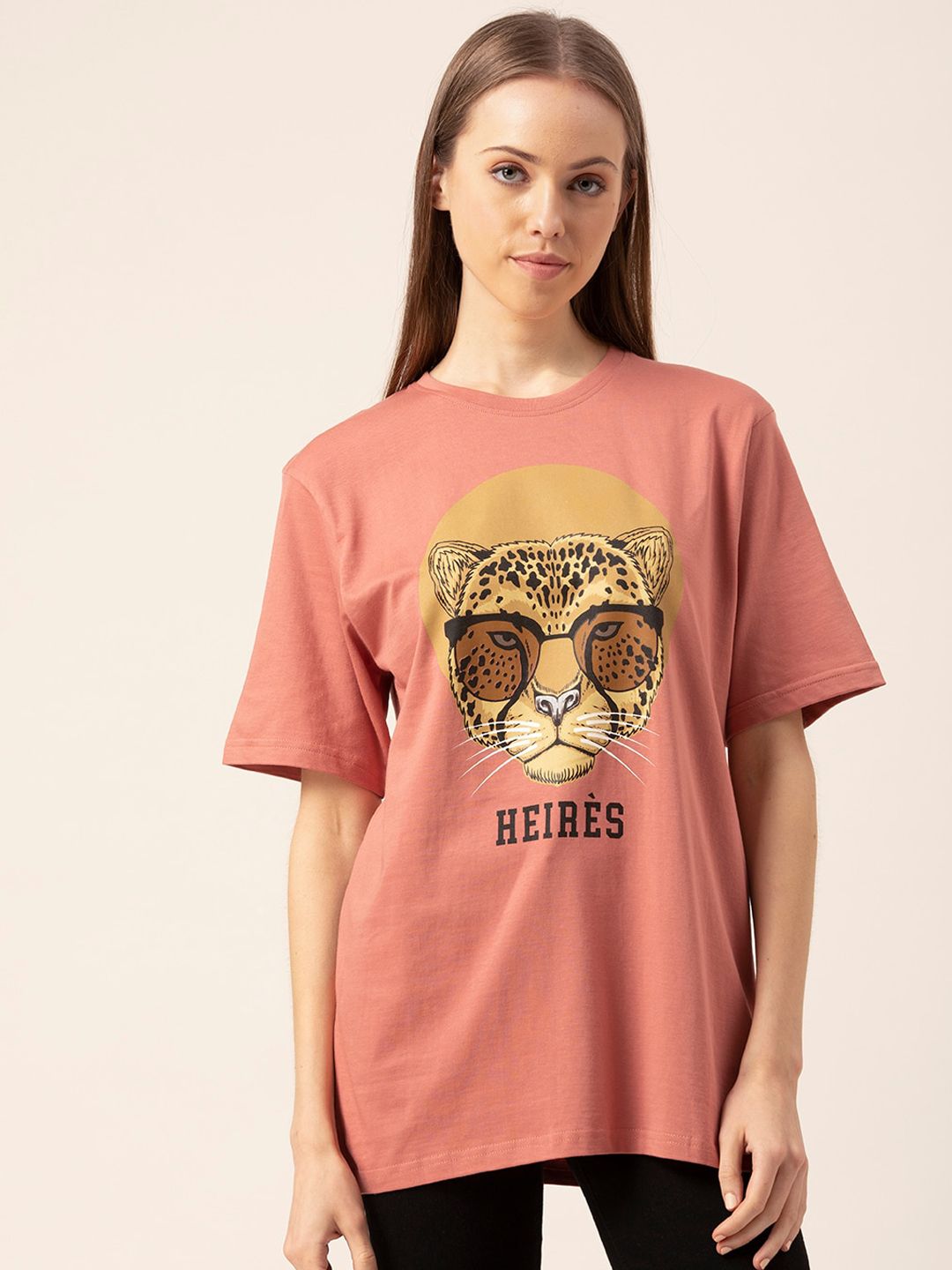 Lounge Dreams Women Pink Printed Cotton Loose Lounge T-shirts Price in India