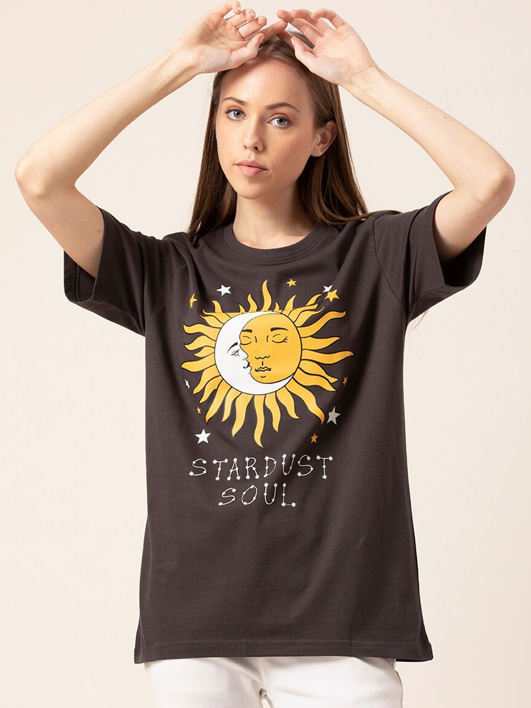 Lounge Dreams Women Black & Yellow Printed Pure Cotton Lounge T-shirt Price in India