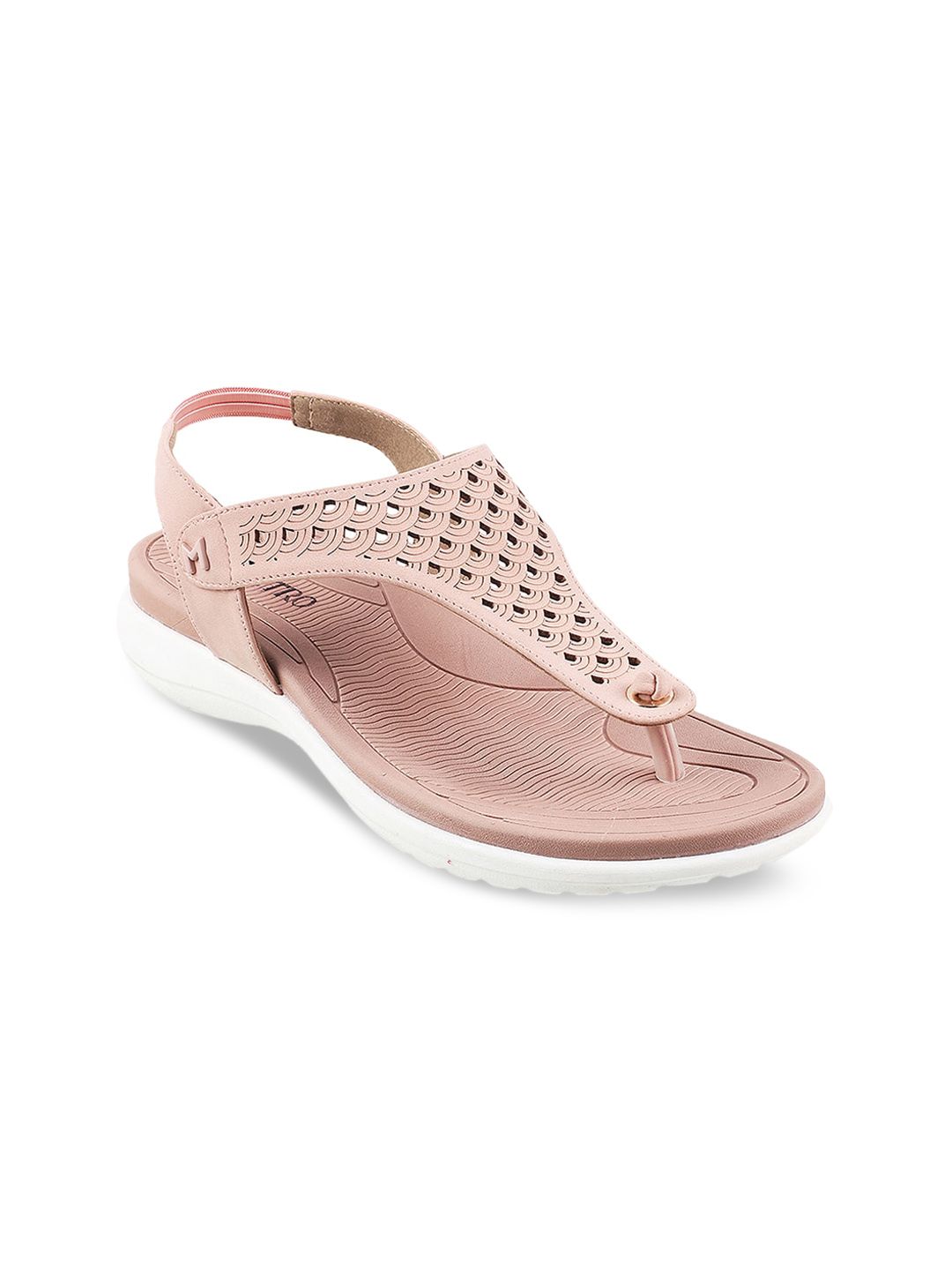 Metro Women Pink Open Toe Flats with Laser Cuts Price in India
