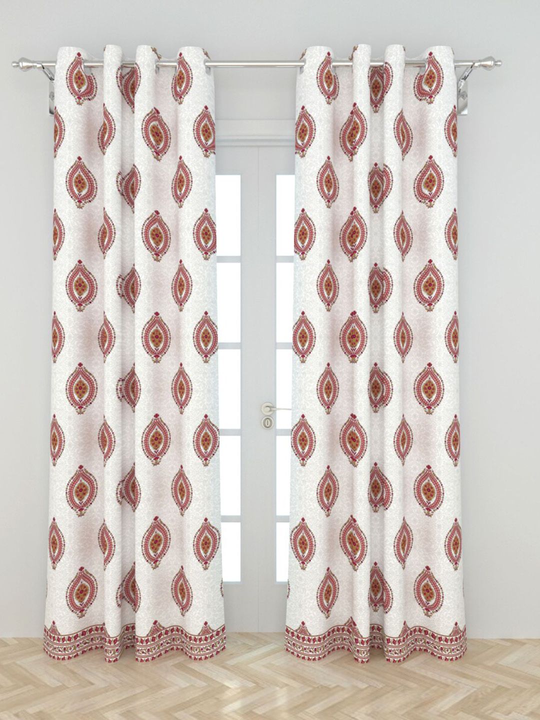 Home Centre 2Pcs Red Ethnic Motifs Black Out Door Curtain Price in India