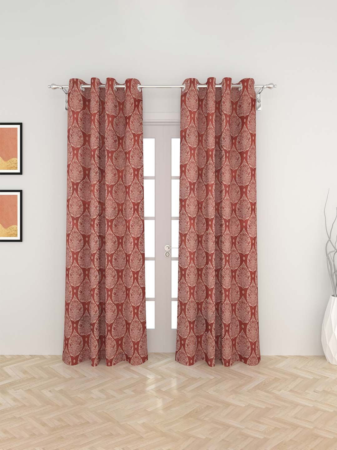 Home Centre Maroon Floral Printed Black Out Door Curtain Price in India