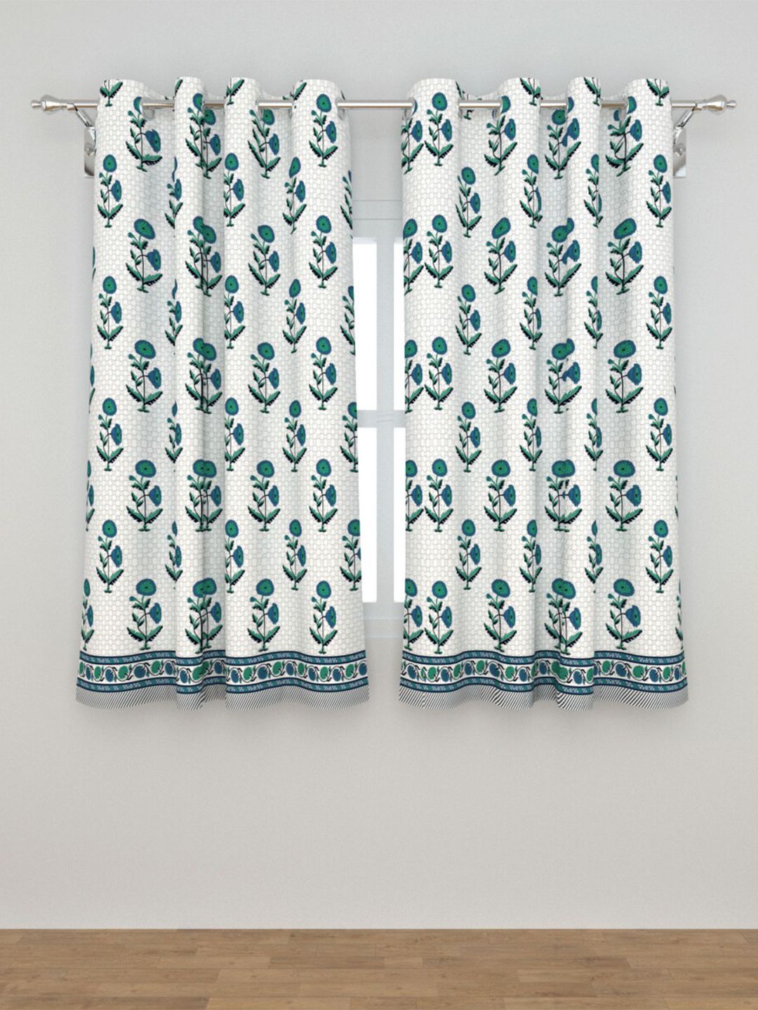 Home Centre White & Blue Ethnic Motifs Black Out Window Curtain Price in India