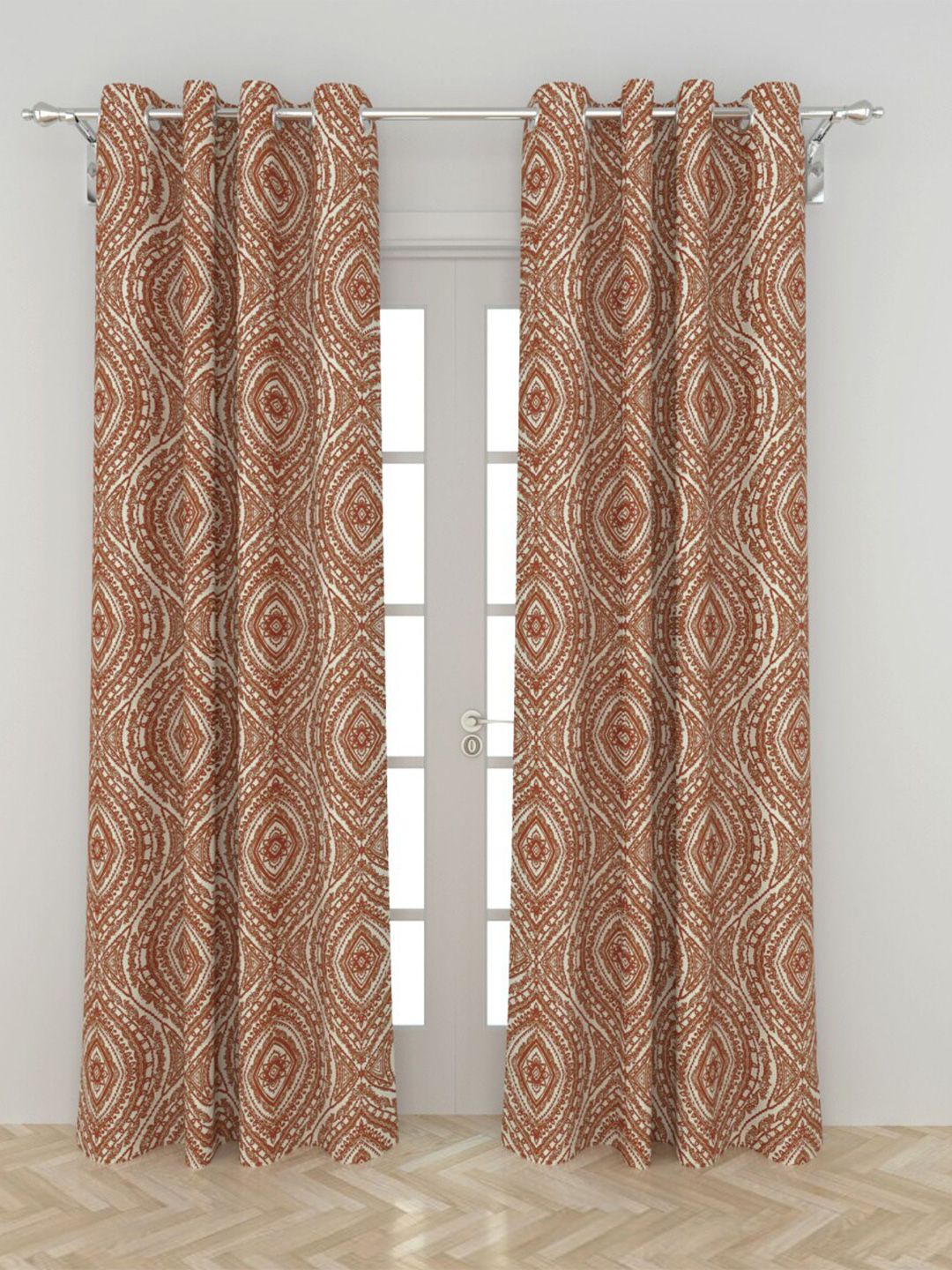 Home Centre Brown Ethnic Motifs Printed Black Out Door Curtain Price in India