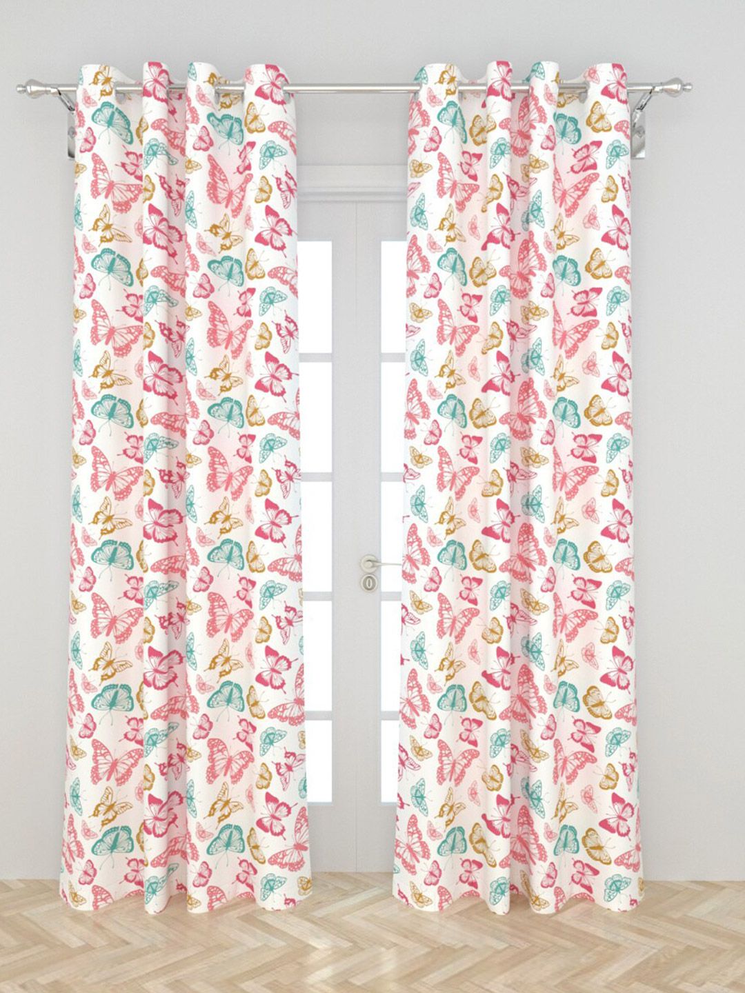 Home Centre 2Pcs Pink & White Black Out Door Curtain Price in India