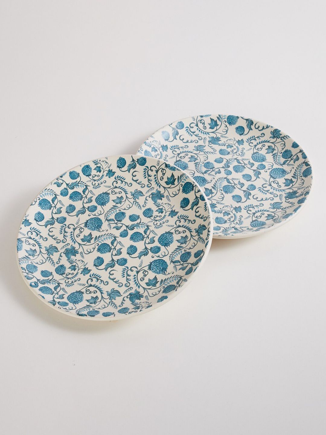 Home Centre White & Blue 2 Pieces Printed Stoneware Matte Plates Price in India