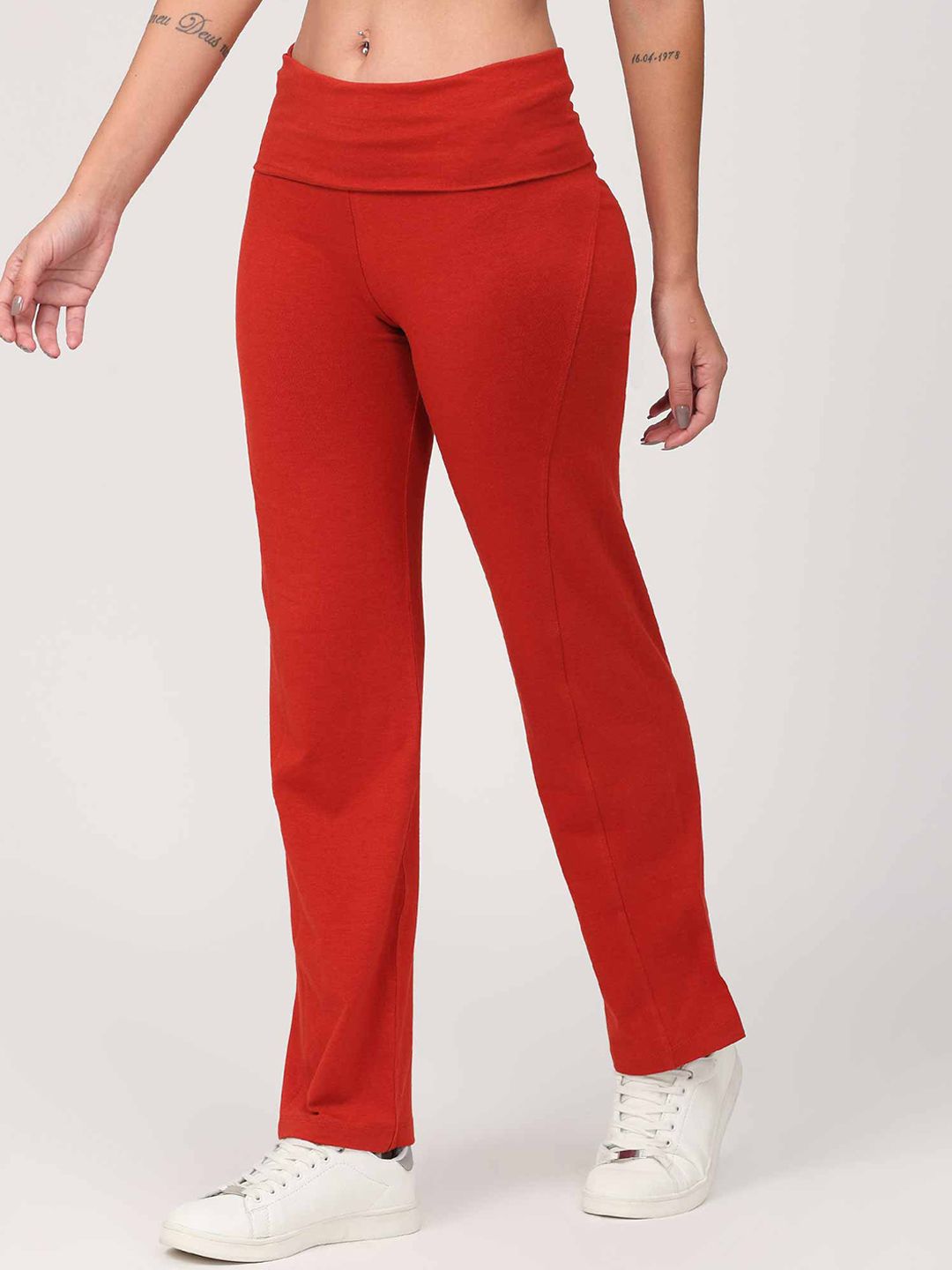 Proyog Red Straight Fit Yoga Track Pants Price in India