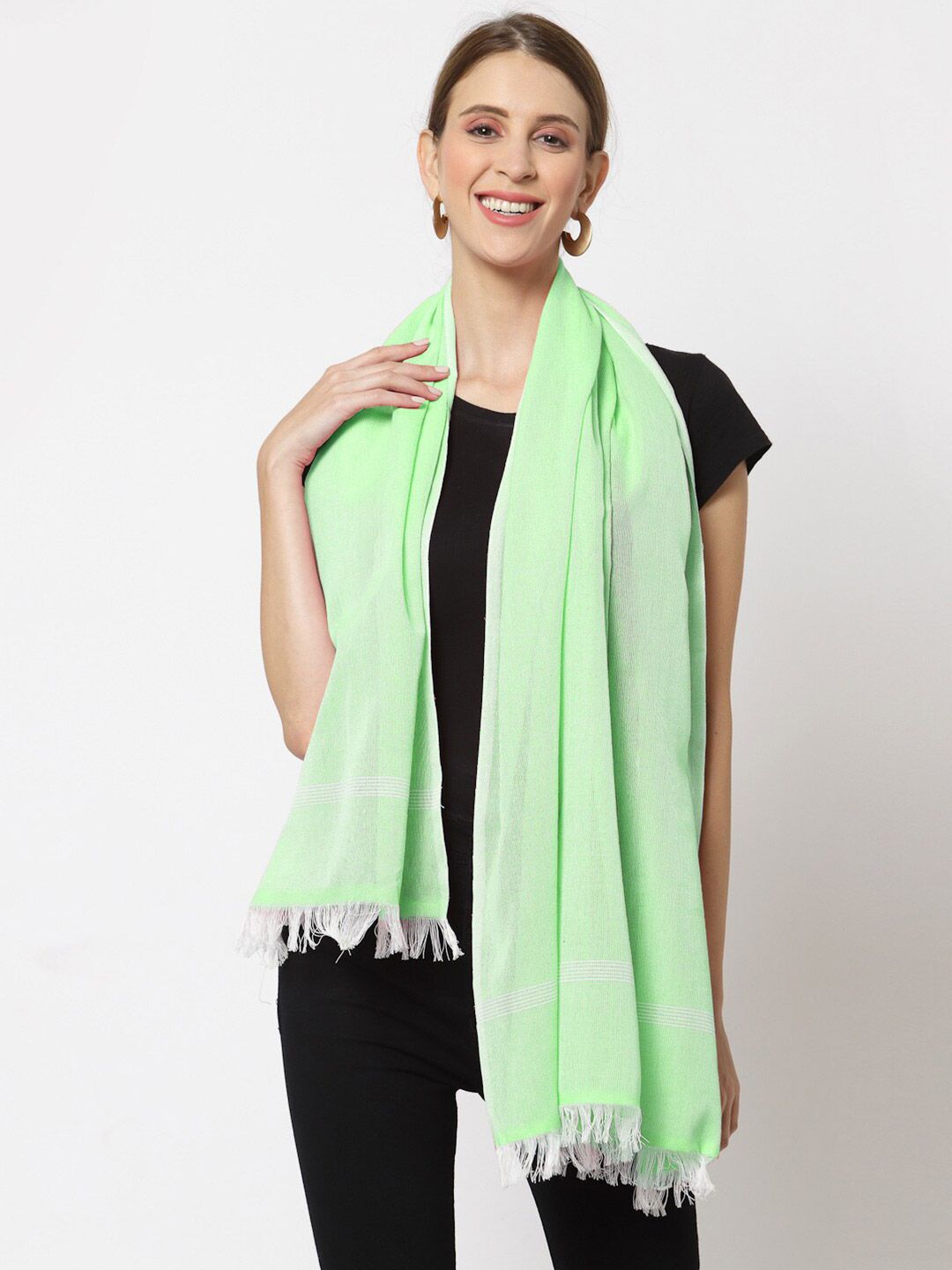 KLOTTHE Women Green & White Solid Stole Price in India