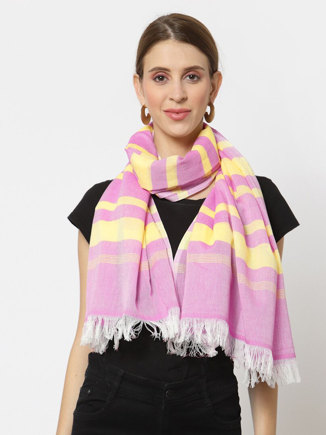 KLOTTHE Women Lavender & Yellow Striped Stole Price in India