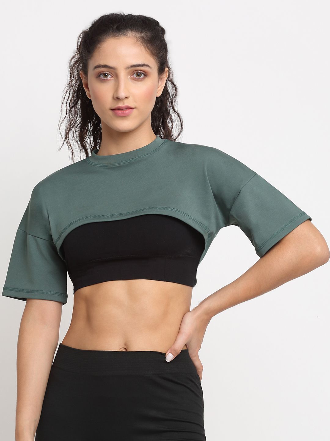 EVERDION Women Green & Black T-shirt Price in India