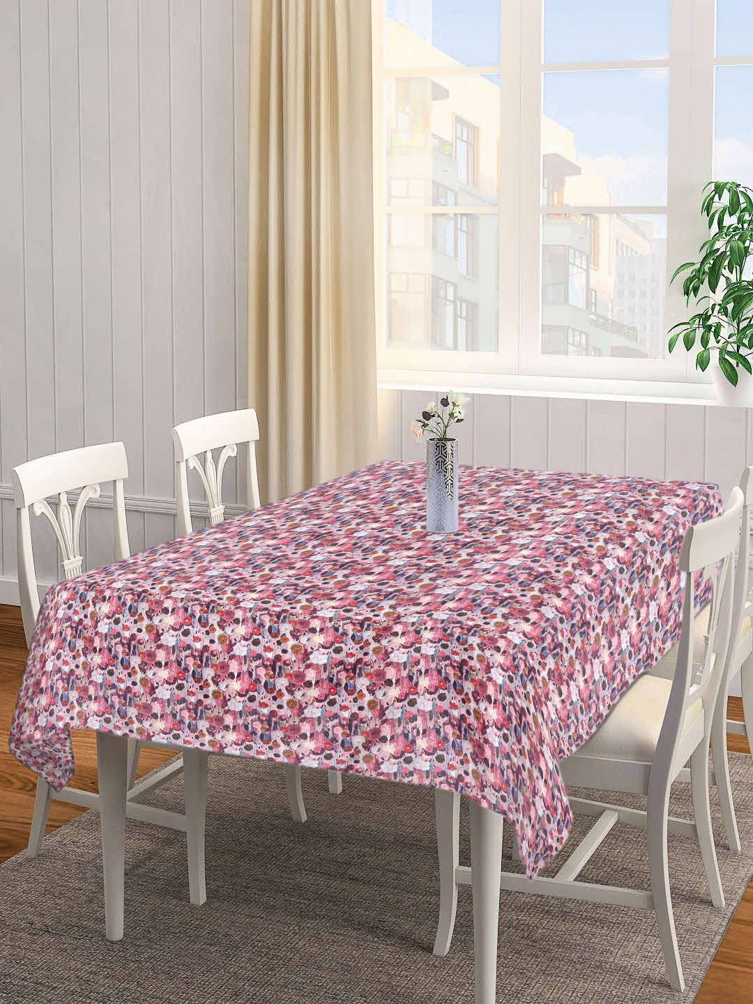 KLOTTHE Pink & White Self-Design 6-Seater Rectangle Table Cover Price in India