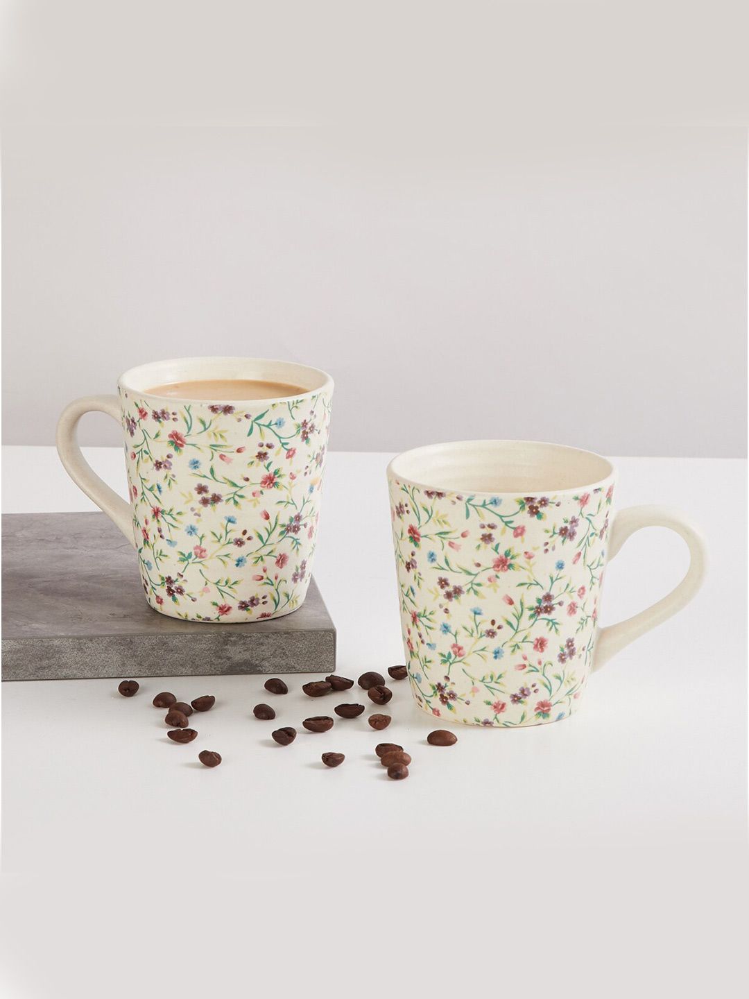 Home Centre Multicoloured Printed Stoneware Matte Set Of 2 Mugs Price in India