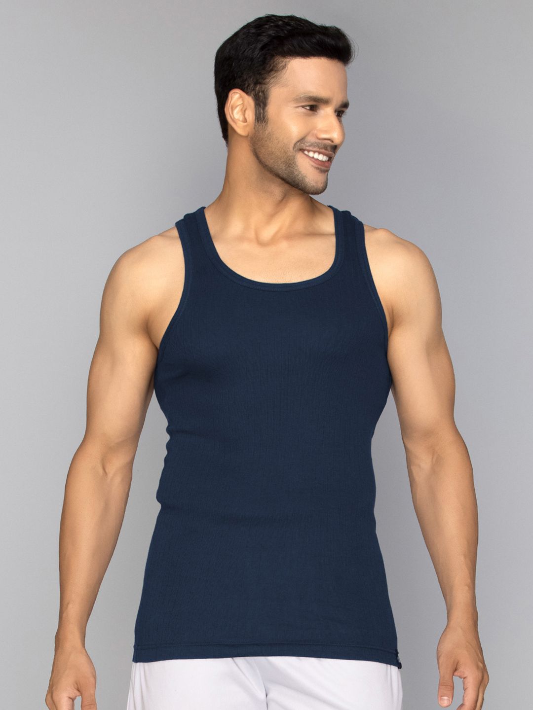 XYXX Men Solid Nova Super Combed Cotton Navy Blue Round Neck Innerwear Vest
